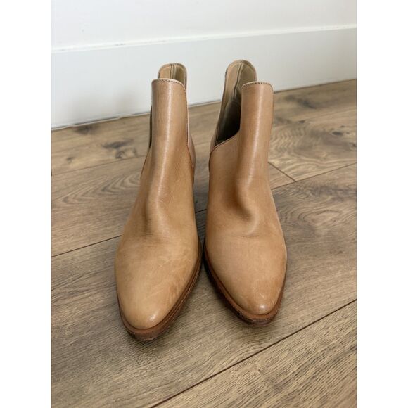 FREE PEOPLE 37 womens Charm Double V Ankle Boots Leather tan Pointed toe bootie - Picture 7 of 10